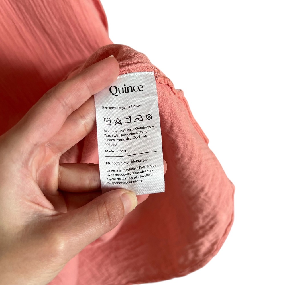 Quince 100% Organic Cotton Gauze Roll Sleeve Shirt Coral Blush SZ XL Coastal - Picture 5 of 8